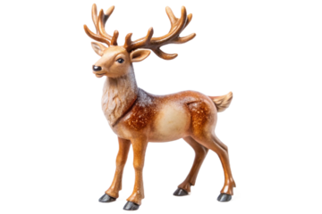 Detailed reindeer figurine with majestic antlers isolated for festive decor transparent background