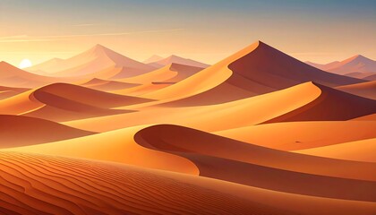 Golden Desert Dunes Sunset Landscape.