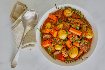beef stew made with potato, celery, carrot, fresh rosemary and thyme