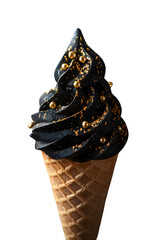 Golden Black Cream Transparent Background Gourmet Ice Cone Sprinkles Metallic Sheen High End Modern Dessert Banner Marketing Ecommerce Web Print Copy Space Template Branding Social Media SEO Optimized