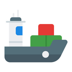 Cargo boat icon. Shipping vessel symbol. International delivery and transport collection. Flat Icon