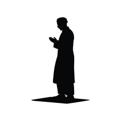 Silhouette of a Muslim man praying on a prayer rug in black, muslim man standing in prayer silhouette vector illustration