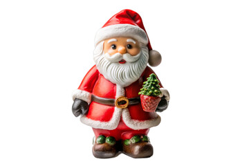 Obraz premium Festive santa claus figurine with gift bag isolated high-quality png for holiday decor transparent background