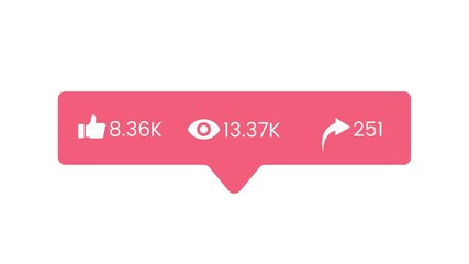 Like, view and share counter, social media numbers increase animation isolated on white background