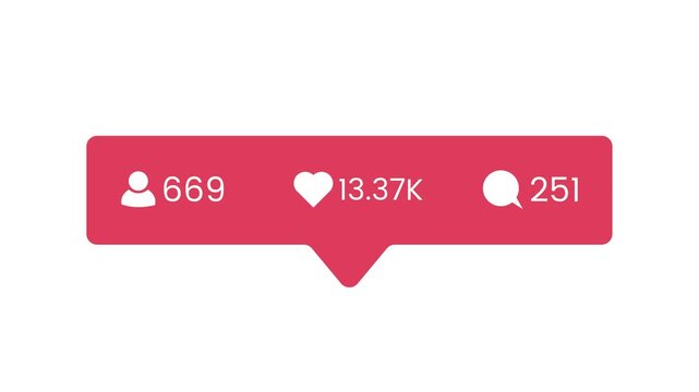 Follower, love and comment counter, social media numbers increase animation isolated on white background