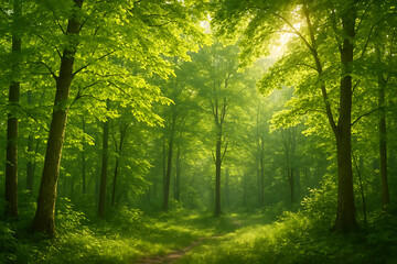 Peaceful Green Forest with Sunlight