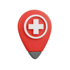Obraz premium Red medical location pin with white cross isolated on transparent background