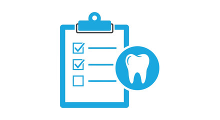 Vector illustration of dental checkup checklist with a tooth icon and blue clipboard