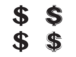 Dollar Symbol Icon Set in Modern Silhouette Vector Style