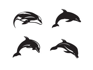 Graceful Dolphin Icon Collection in Stylish Silhouette Vector