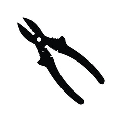 Striking black and white silhouette of a pair of combination pliers tool, pruning shears silhouette vector illustration