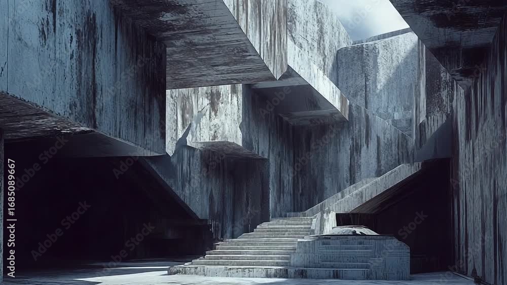 Poster concrete brutalist architecture creating dramatic light and shadow
