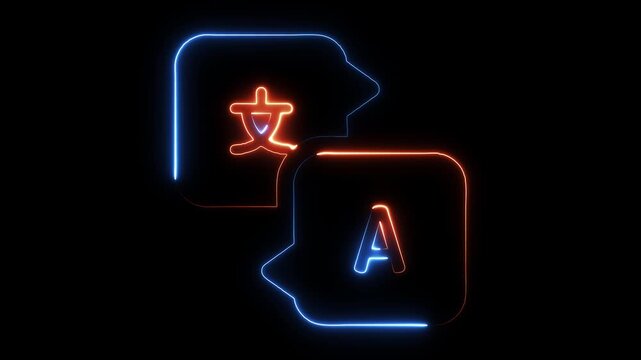 Neon Language Translation Symbol Icon Representing Communication Between Different Cultures and Alphabets with a