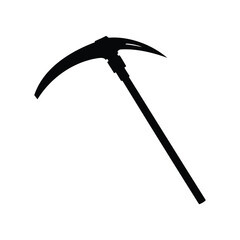 Black silhouette illustration of a mattock tool on a white background, scythe silhouette vector illustration