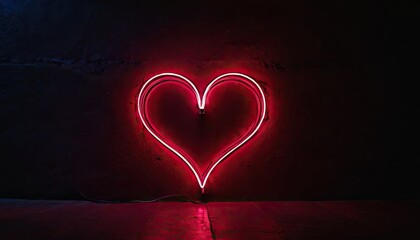 Neon heart on a dark wall. 2