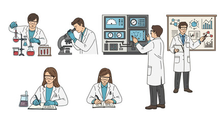 Scientists performing experiments and research in a laboratory setting, ideal for illustrating scientific advancements, research projects, or educational materials