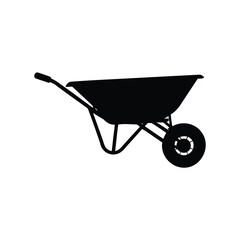 Silhouette of a black wheelbarrow isolated on a white background vector image, seed spreader silhouette vector illustration