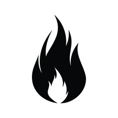 Abstract depiction of a flame in black and white minimalist style, single flame icon silhouette vector illustration