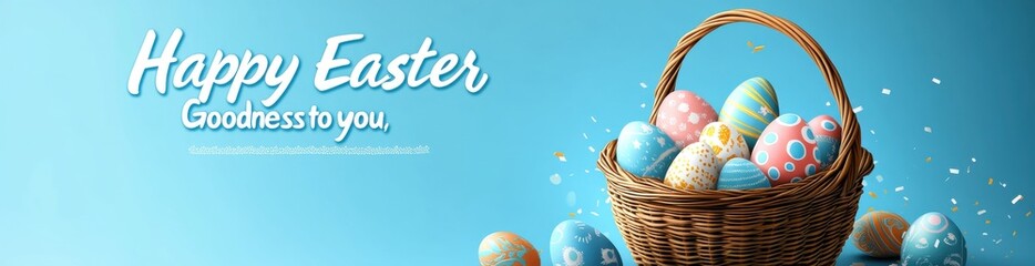 Colorful Easter banner with decorated eggs and cheerful best wishes