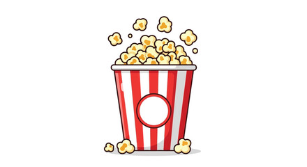 Vector illustration of a bucket of popcorn with red and white stripes, isolated on a, with popcorn spilling out