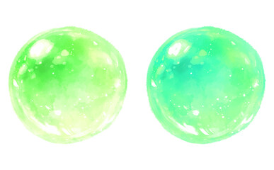 透き通った水滴の水彩イラスト_黄緑、緑