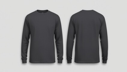 Dark grey long sleeve t shirt front and back view isolated on white background