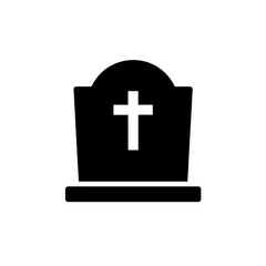 Fototapeta premium Halloween tombstone vector illustration. Black editable tombstone with cross silhouette for Happy Halloween concepts