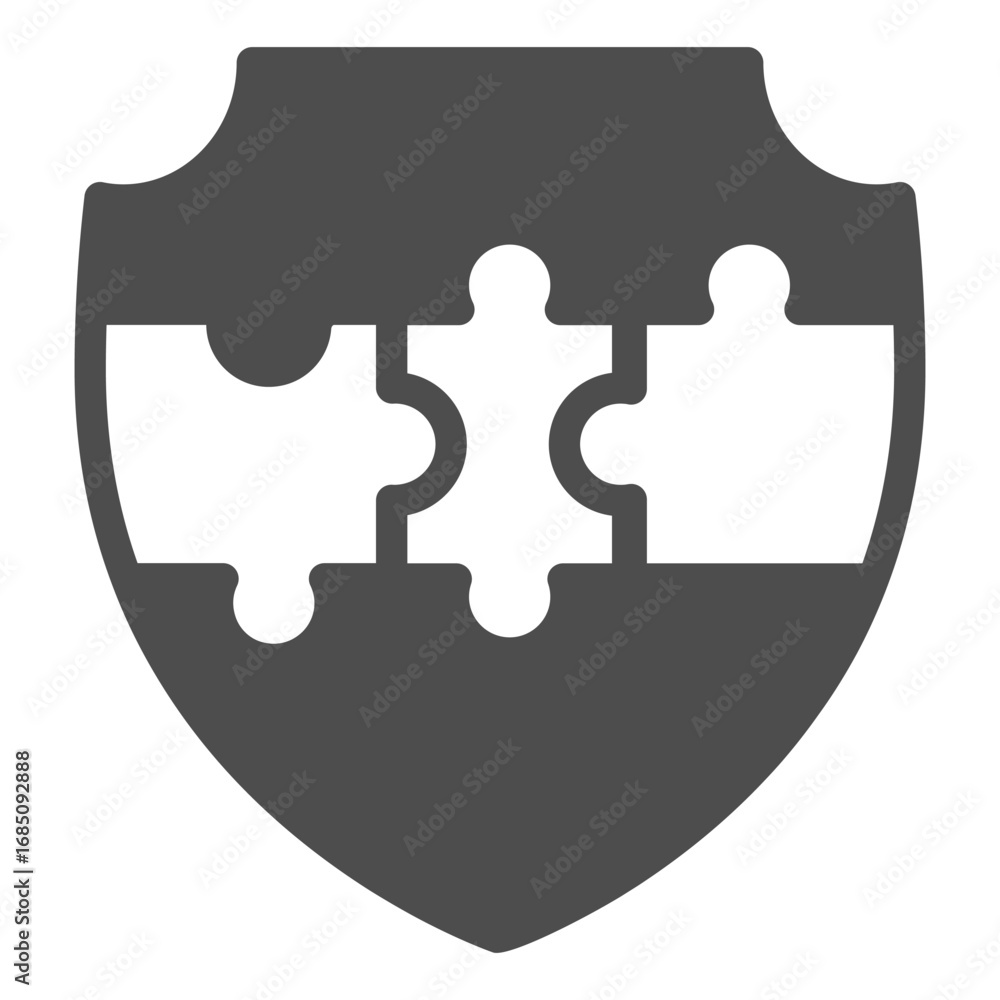 Poster defense shield and puzzle of logic game solid icon, crypto metaverse concept. vector graphics. token