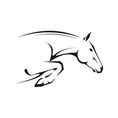 Jumping horse logo design with simple line style on white background