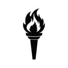 Monochromatic Torch with Bold Flames Symbolizing Hope, Passion, and Illumination, torch flame icon silhouette vector illustration