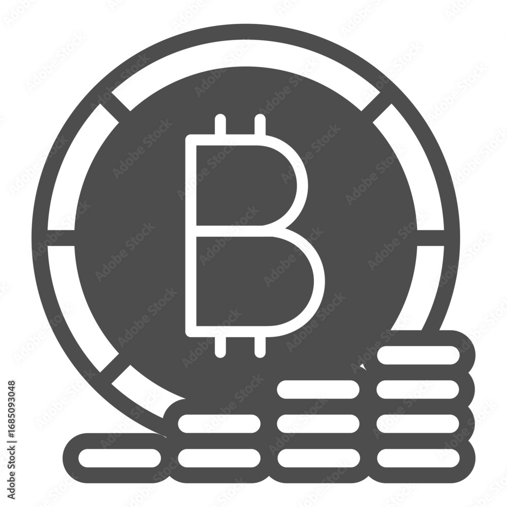 Poster bitcoin with coins stack solid icon, crypto finance concept. vector graphics. crypto coin stacking, 