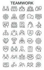 A clean and modern line icon set focused on teamwork, collaboration, and human resources.