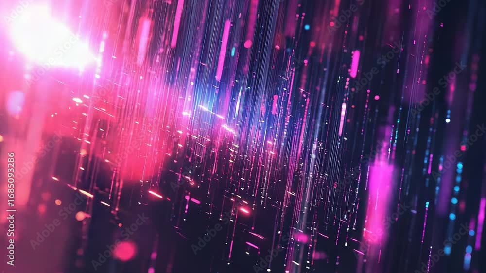 Poster glowing lines falling creating futuristic background