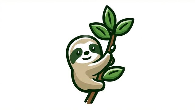 Cute cartoon sloth on branch