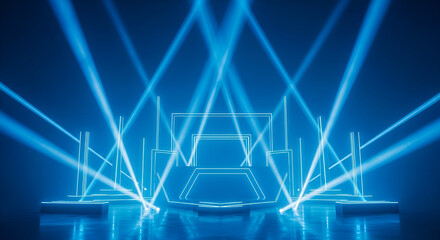 Obraz premium Abstract Blue Neon Stage with Light Beams