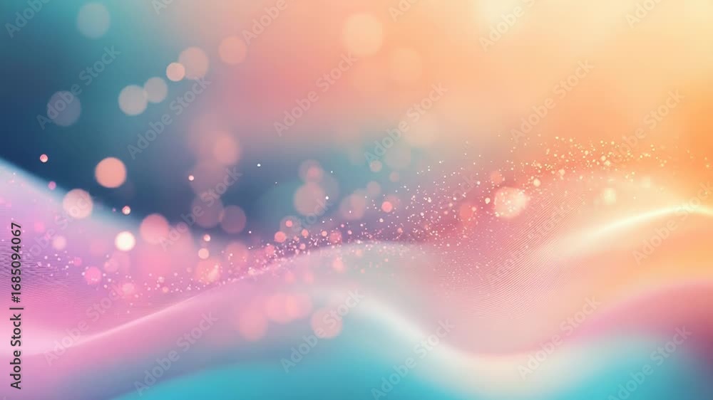 Poster abstract pastel colors background with wavy pattern and bokeh lights