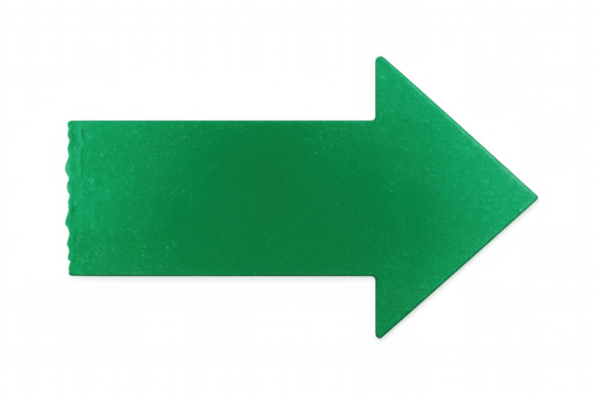 Metallic green arrow pointing to the right on a transparent background, ideal for indicating direction or progress
