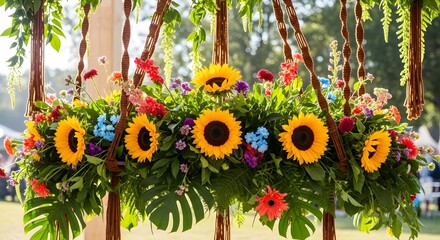 Vibrant Floral Swing with Sunflowers and Greenery
