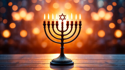 Fototapeta premium Menorah with a lit candle on top