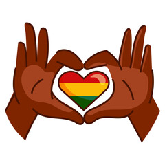 African Unity Heart Symbol with Hands.Hands forming a heart shape with an African colors heart in red yellow and green symbolizing unity love culture and pride. Vector