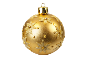 Luxurious shiny gold christmas ornament with embossed star details isolated on a black background transparent background