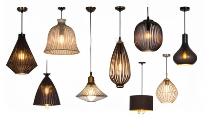 Obraz premium Nine Elegant Pendant Lights Modern Home Lighting Collection