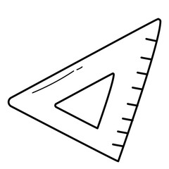 Triangle ruler line art icon, minimalist outline design, geometry measurement tool for math, school, education, drawing, and design.
