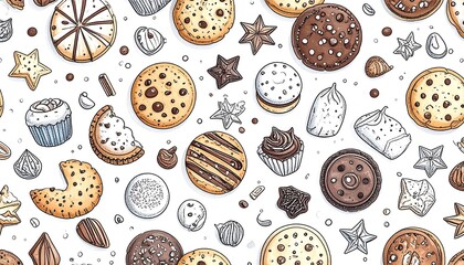 Hand-drawn cookie and dessert pattern