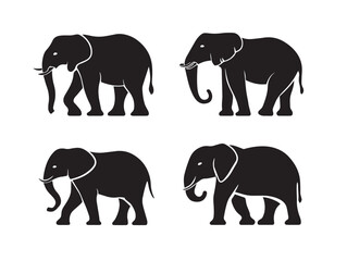 Fototapeta premium Elephant Animal Icons Collection in Modern Silhouette Style