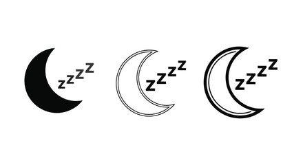 Vector illustration of three crescent moon icons with zzz sleep symbol