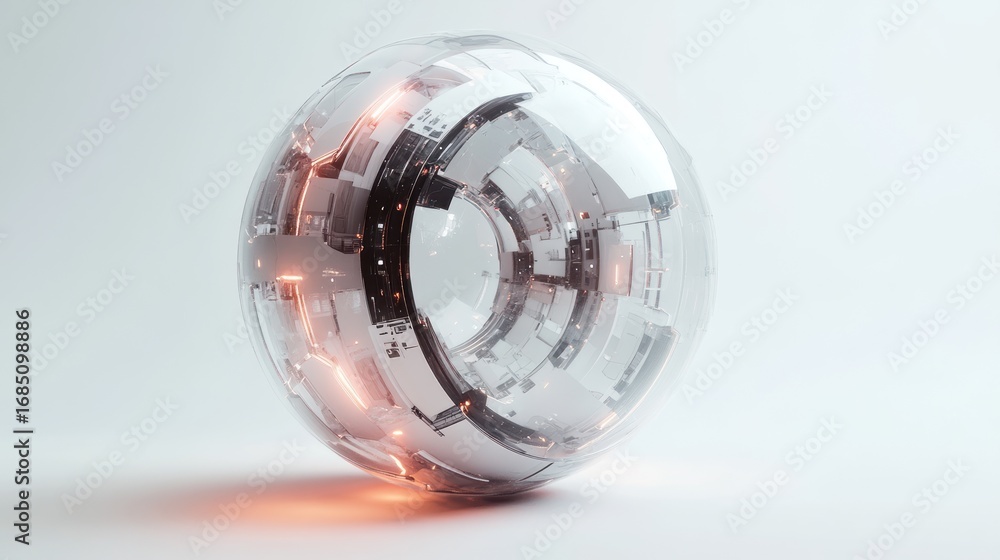 Poster abstract sphere with glowing inner structure, 3d render, possible use in tech or futuristic concept