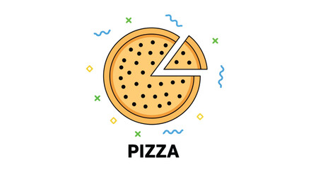 Vector illustration of slice of pepperoni pizza with colorful confetti