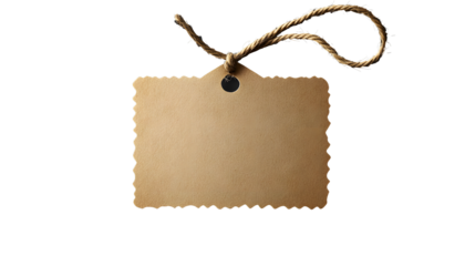 blank paper tag with string isolated on transparent ackground with shadow