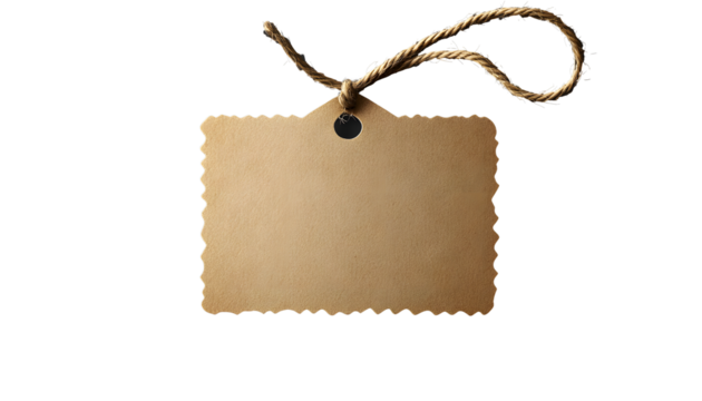 blank paper tag with string isolated on transparent ackground with shadow